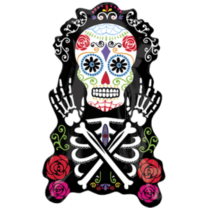 Day Of The Dead Patterned Skeleton Balloon Small Image