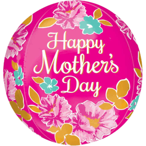 16" Orbz Happy Mother's Day Pink Flowers Balloon Small Image