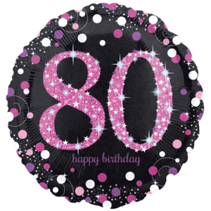 18" Black & Pink 80th Birthday Balloon Small Image