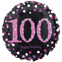 18" Black & Pink 100th Birthday Balloon
