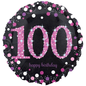 18" Black & Pink 100th Birthday Balloon Small Image