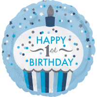 1st Birthday Cupcake Boy Holographic Balloon