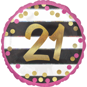 Pink & Gold 21st Birthday Holographic Balloon Small Image