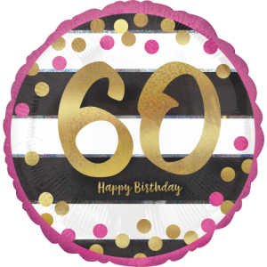 Pink & Gold 60th Birthday Holographic Balloon Small Image