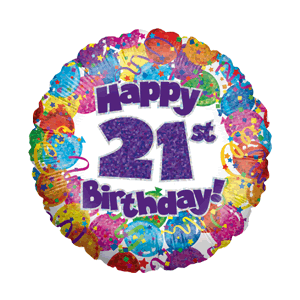 Happy 21st Holographic Birthday Balloon Small Image