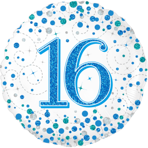 16th Sparkling Fizz Blue Balloon Small Image