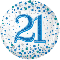 21st Sparkling Fizz Birthday Blue Holographic Balloon