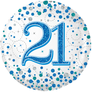 21st Sparkling Fizz Birthday Blue Holographic Balloon Small Image