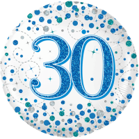 30th Sparkling Fizz Birthday Blue Holographic Balloon