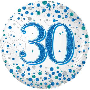30th Sparkling Fizz Birthday Blue Holographic Balloon Small Image
