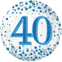 40th Sparkling Fizz Birthday Blue Holographic Balloon