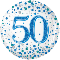 50th Sparkling Fizz Birthday Blue Holographic Balloon