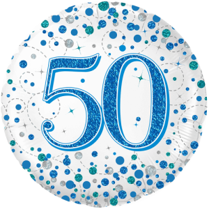 50th Sparkling Fizz Birthday Blue Holographic Balloon Small Image