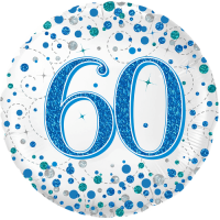 60th Sparkling Fizz Birthday Blue Holographic Balloon