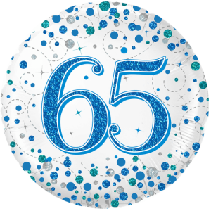 65th Sparkling Fizz Birthday Blue Holographic Balloon Small Image