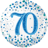 70th Sparkling Fizz Birthday Blue Holographic Balloon