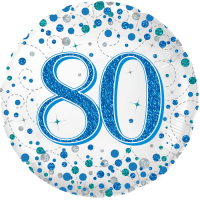 80th Sparkling Fizz Birthday Blue Holographic Balloon
