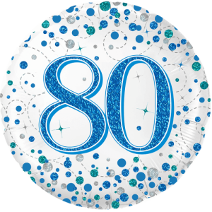 80th Sparkling Fizz Birthday Blue Holographic Balloon Small Image