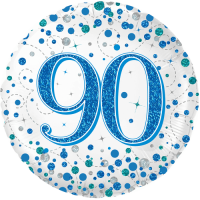 90th Sparkling Fizz Birthday Blue Holographic Balloon