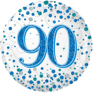 90th Sparkling Fizz Birthday Blue Holographic Balloon Small Image