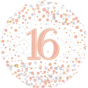 16th Sparkling Fizz Birthday White & Rose Gold  Balloon Small Image