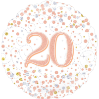20th Sparkling Fizz Birthday White & Rose Gold  Balloon