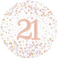 21st Sparkling Fizz Birthday White & Rose Gold Balloon
