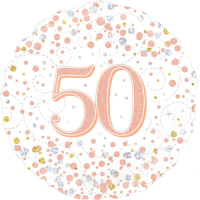 50th Sparkling Fizz Birthday White & Rose Gold Balloon