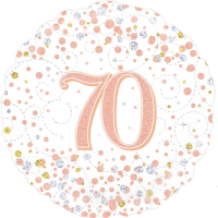 70th Sparkling Fizz Birthday White & Rose Gold Balloon