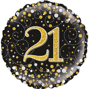 21st Sparkling Fizz Birthday Black & Gold Balloon Small Image
