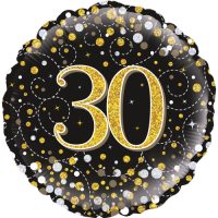 30th Sparkling Fizz Birthday Black & Gold Balloon
