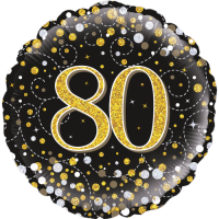 80th Sparkling Fizz Birthday Black & Gold Balloon