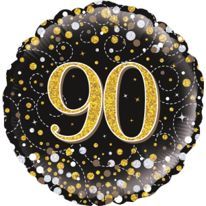 90th Sparkling Fizz Birthday Black & Gold Balloon Small Image