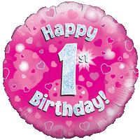 Holographic Pink First Birthday Balloon