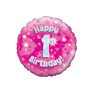 Holographic Pink First Birthday Balloon Small Image