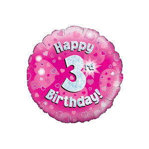 Holographic Pink Third Birthday Balloon Small Image