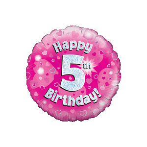 Holographic Pink Fifth Birthday Balloon Small Image