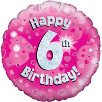 Happy 6th Pink Holographic Balloon