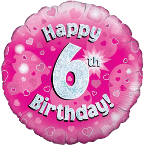 Happy 6th Pink Holographic Balloon Small Image