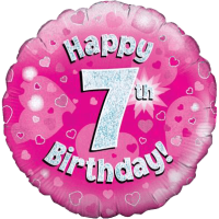 Happy 7th Pink Holographic Balloon