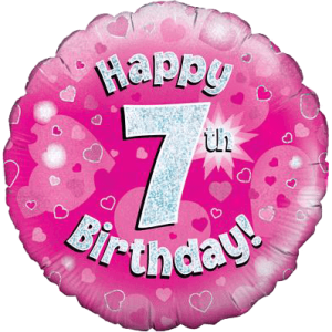 Happy 7th Pink Holographic Balloon Small Image