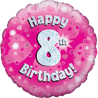 Happy 8th Pink Holographic Balloon