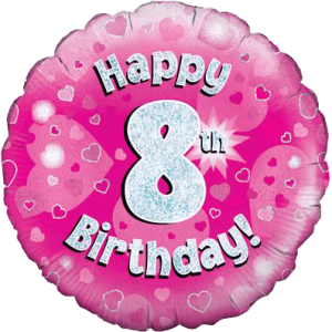 Happy 8th Pink Holographic Balloon Small Image