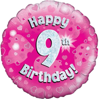 Happy 9th Pink Holographic Balloon