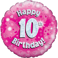 Happy 10th Pink Holographic Balloon