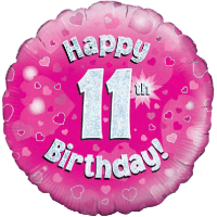 Happy 11th Pink Holographic Balloon