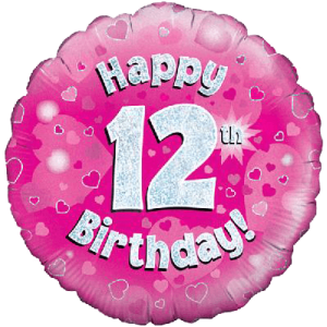 Happy 12th Pink Holographic Balloon Small Image