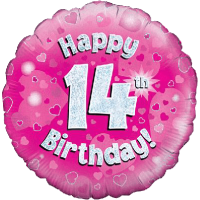 Happy 14th Pink Holographic Balloon