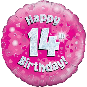 Happy 14th Pink Holographic Balloon Small Image