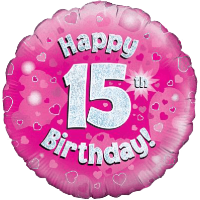 Happy 15th Pink Holographic Balloon